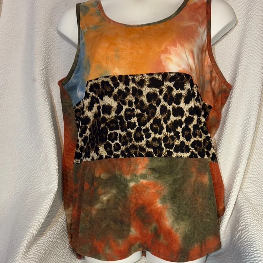 Multicolor Tie-Dye Leopard Print Women's Tank Top - Picture 1 of 5
